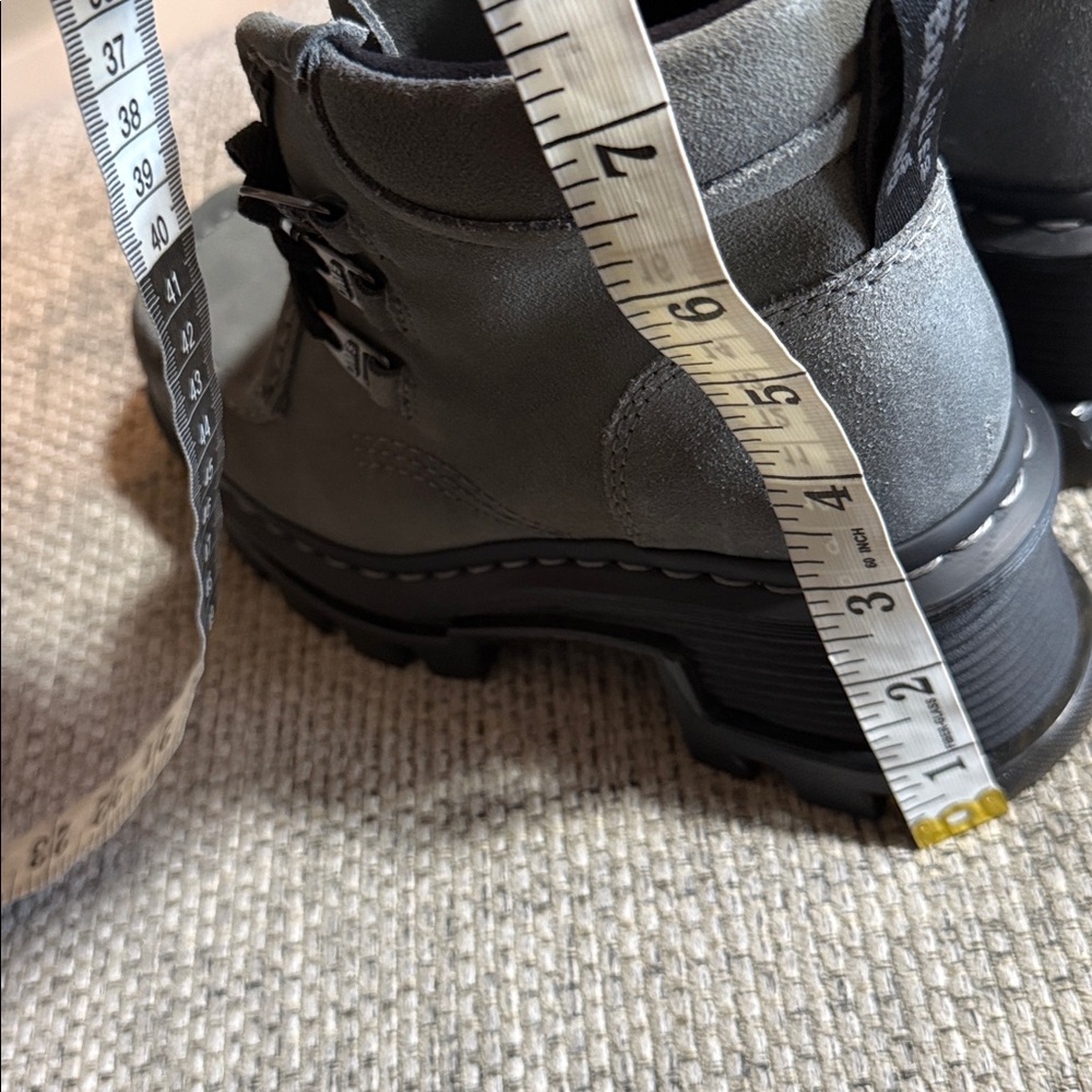 NWOT Dr. Martens Corran 3-Eye Suede Heeled Gray Chunky Ankle Boots Gunmetal sz 7 - Picture 8 of 10